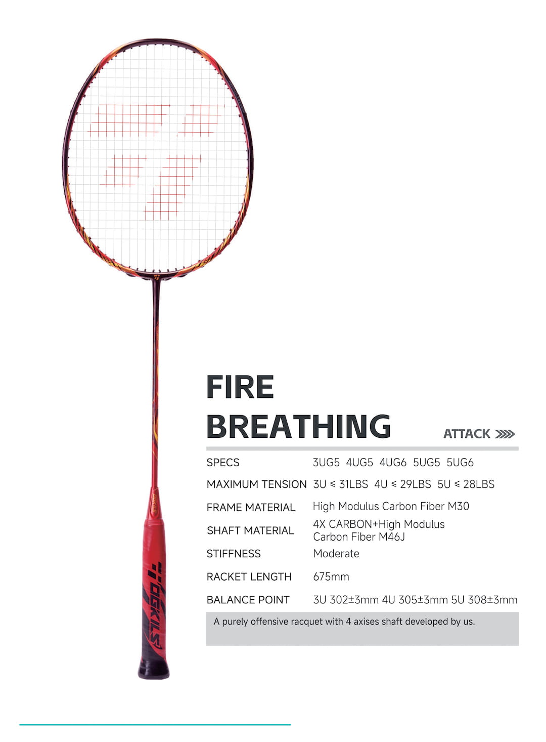 OGKILS Fire Breathing badminton racket specs
