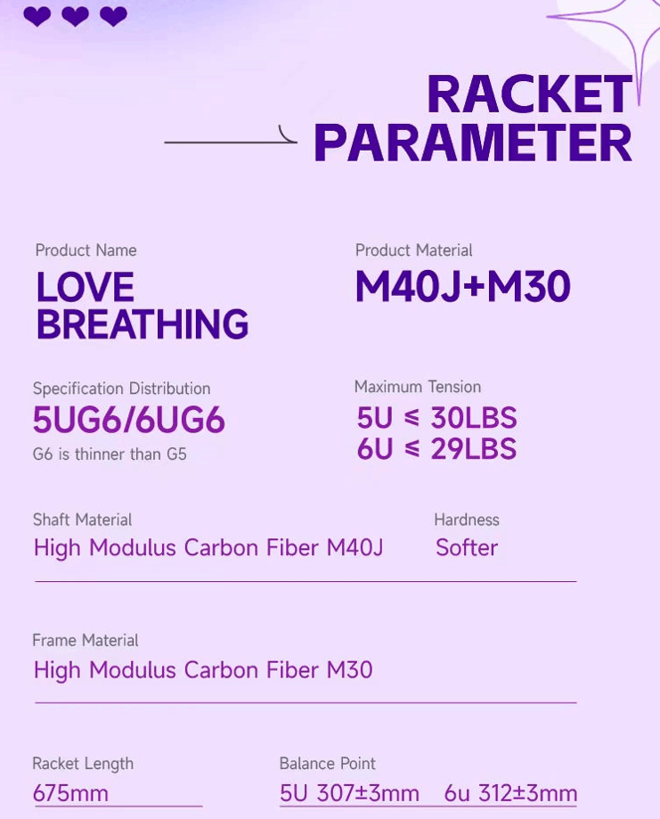 OGKILS Love Breathing badminton racket specs