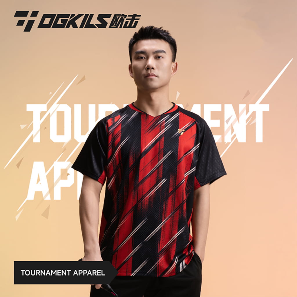 Person wearing the men’s OGKILS black and red tournament shirt 